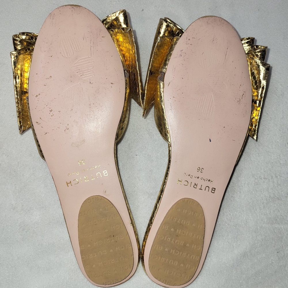 Butrich Alina Slide Flat Metallic Gold Bow Sandals Women's Size EU 36 US 5.5 - Picture 7 of 10